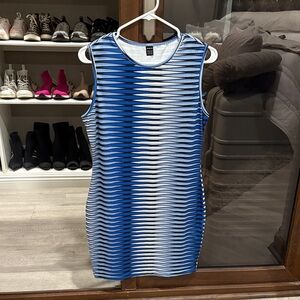 SHEIN Blue and White Patterned Mini Dress